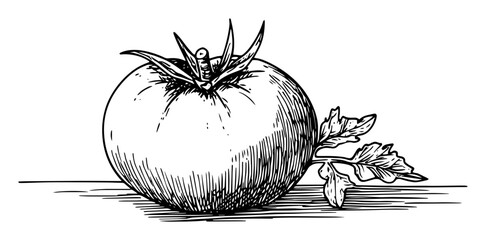 single tomato with leaf sketch illustration © Kaz