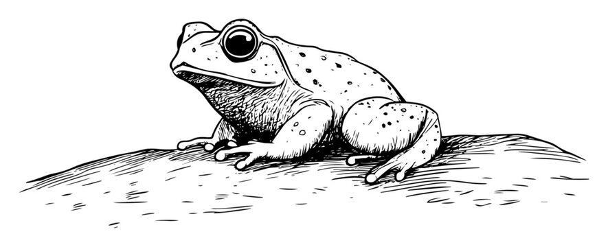 frog sitting on ground hand drawn illustration