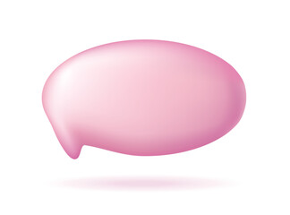 Soft 3D pink speech bubble in claymorphism style with floating shadow and gentle gloss. Asymmetrical cartoon balloon isolated on white. For message UI, social media comments, chat apps, feedback.