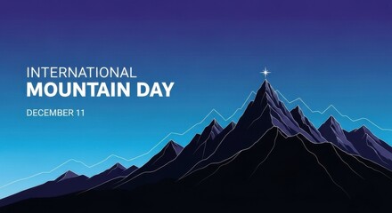 International Mountain Day graphic with stylized mountain peaks, symbolizing nature conservation and global awareness