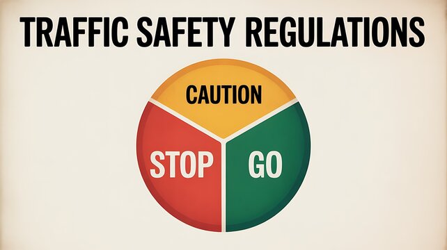 Traffic safety regulations with stop, go, and caution indicators