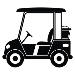 golf cart black and white silhouette on white background