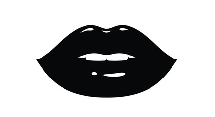 A simple black and white illustration of a pair of feminine lips