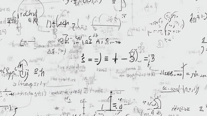 Animation with mathematical formulas on a white background. Video with accurate calculations. Stock footage for overlays, presentations, effects. 