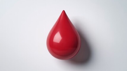 Vibrant red blood drop on clean white backdrop for medical, science, or health concepts, promoting awareness and impactful messages