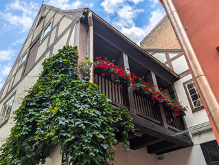 Obraz premium Beautiful balcony decorated with geranium flowers