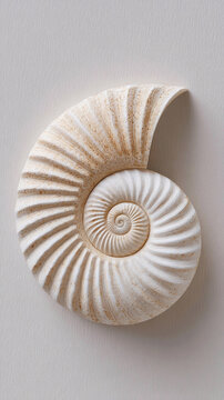 Spiral seashell displayed on a neutral background highlighting its natural patterns and textures