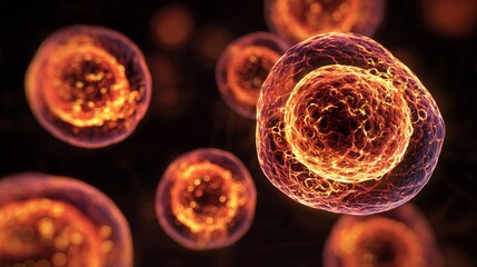 Vibrant and Intricate Cellular Structures Illuminated in Microscopic Detail, Showcasing the Complexity of Life at the Cellular Level