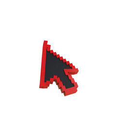 Red and black pixelated computer mouse cursor on a black background