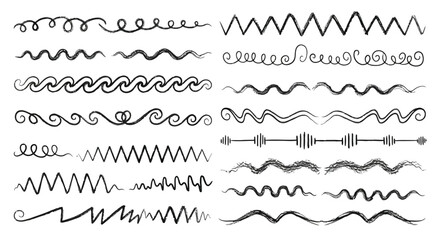 Set of hand drawn doodle lines, decorative elements isolated on vector illustration