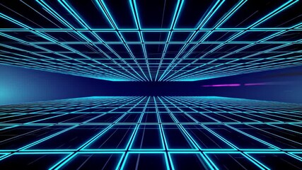 Abstract futuristic blue laser grid moving in digital space, synthwave technology background for virtual reality, gaming and cyberpunk interface design - Powered by Adobe