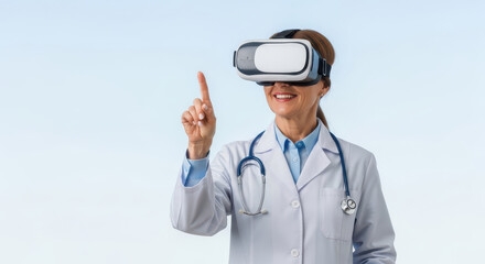 Female Doctor or Surgeon Wearing a Virtual Reality Headset Interacting with a Digital Interface - Future of Medical Technology