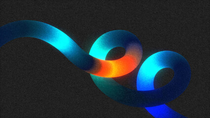 Abstract grainy background with glowing colorful twisted lines and retro film effect.