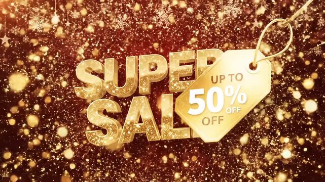 Sparkling golden Super Sale animation with glittering effects, perfect for attracting customers and boosting sales during promotions and special offers