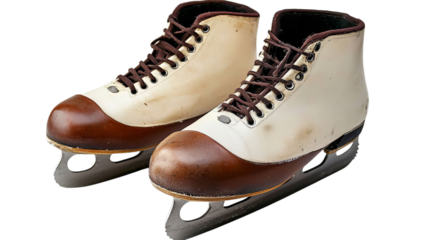 PNF of Vintage ice skates with brown leather details, showcasing a classic design and worn texture for a nostalgic touch.
