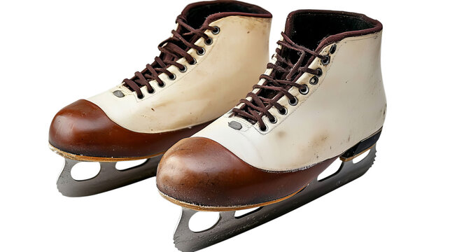 PNF of Vintage ice skates with brown leather details, showcasing a classic design and worn texture for a nostalgic touch.