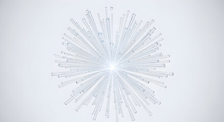 A bright AI fiber networking cluster with crystal-clear glowing strands branching out symmetrically on a white background, high-clarity, futuristic.