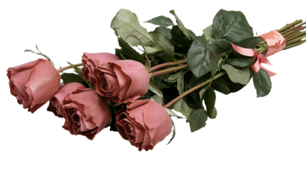 PNF of A beautiful bouquet of pink roses tied with a satin ribbon, symbolizing love and affection.