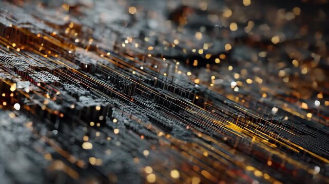 Dark technology visualization software showcasing abstract data patterns and connections in a digital environment at night