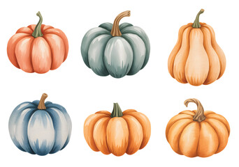 Halloween pumpkin watercolor collection. Rustic halloween pumpkin illustration.