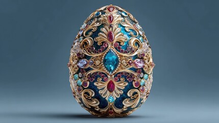 Luxurious jewel-encrusted decorative Easter egg with gemstones and golden ornate details