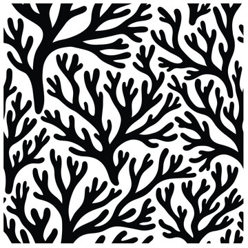 Black and white coral branch pattern for textile and wallpaper design