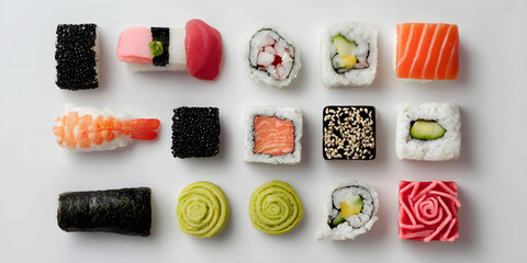 Vibrant Sushi Showcase: Colorful Culinary Composition Celebrating the Art of Japanese Cuisine