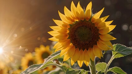 Naklejka premium Sunlit Sunflower Bloom Backlit by Golden Hour Light with Warm Radiant Glow