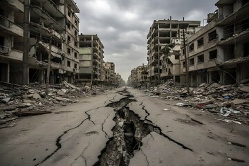 Massive earthquake devastated urban ruins rupture intensity landslide epicenter