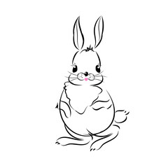 A cute little  bunny rabbit, sketch line drawing.
