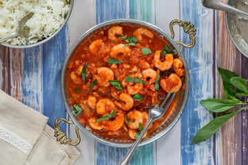 King prawns in spicy tomato sauce with basmati rice