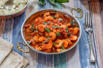 King prawns in spicy tomato sauce with basmati rice