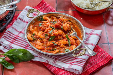 King prawns in spicy tomato sauce with basmati rice