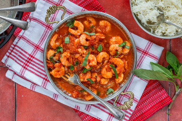 King prawns in spicy tomato sauce with basmati rice