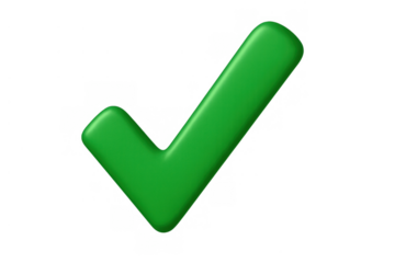 Green 3d check mark representing approval, acceptance, success, completion, and validation on transparent background