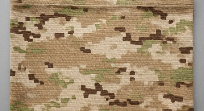 Close-up of MultiCam Digital Camouflage Fabric Texture Background
A detailed, straight-on close-up of a piece of modern tactical fabric displaying a MultiCam or OCP (Operational Camouflage Pattern)