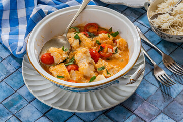 Red Thai fish curry with fragrant coconut rice