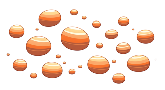 Collection of orange and brown striped spheres isolated on transparent background