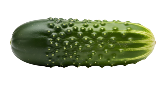 Fresh green cucumber with bumps isolated on transparent background