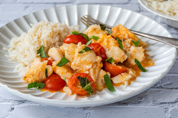 Red Thai fish curry with fragrant coconut rice