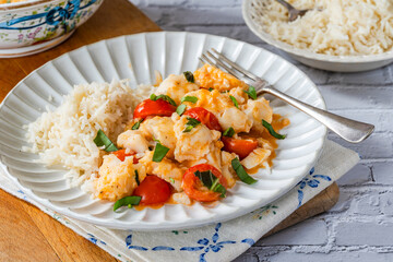 Red Thai fish curry with fragrant coconut rice