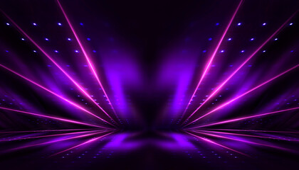 Obraz premium Background of empty room with spotlights and lights, abstract purple background with neon glow