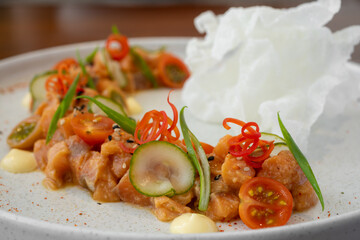 Traditional Peruvian dish, salmon tartare