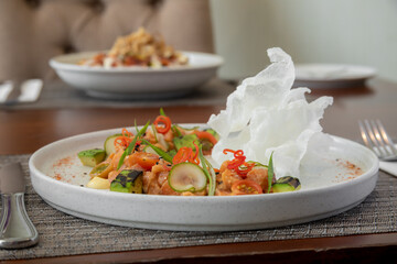 Traditional Peruvian dish, salmon tartare