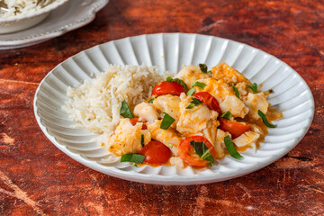 Red Thai fish curry with fragrant coconut rice