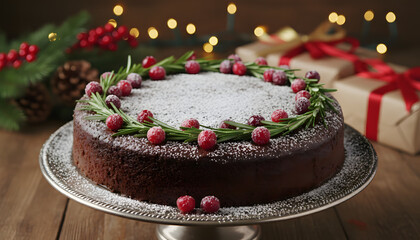 Delicious gourmet chocolate pastry with cream and a red strawberry isolated on a white plate