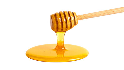 Pouring Stream of Honey or Golden Syrup for Sweetness Concept, Isolated on White Background - Cut Out.