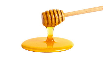 Pouring Stream of Honey or Golden Syrup for Sweetness Concept, Isolated on White Background - Cut Out.