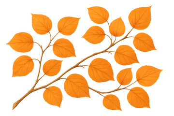 Obraz premium Autumnal branch displaying vibrant orange leaves, perfect for fall designs. Transparent background for easy integration