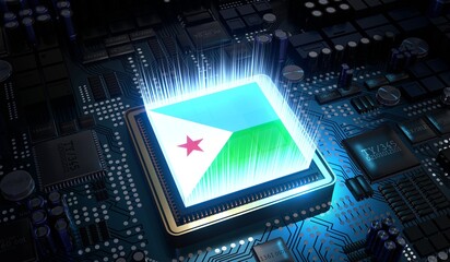 Computer processor with flag of Djibouti - 3D illustration